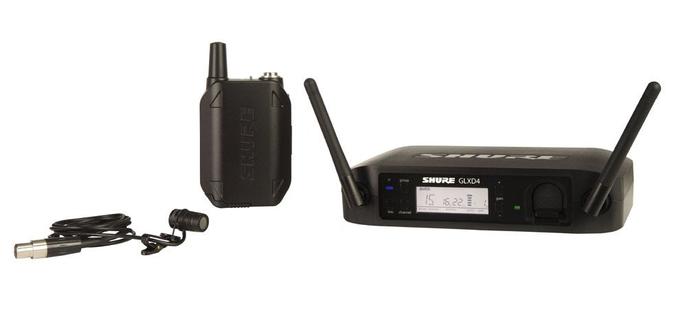 Shure GLXD14+/93 Dual Band Pro Digital Wireless Microphone System for Interviews, Presenting, Theater - 12-Hour Battery Life, 100 ft Range | WL93 Lavalier Mic, Single Channel Receiver (GLXD14+/93-Z3)