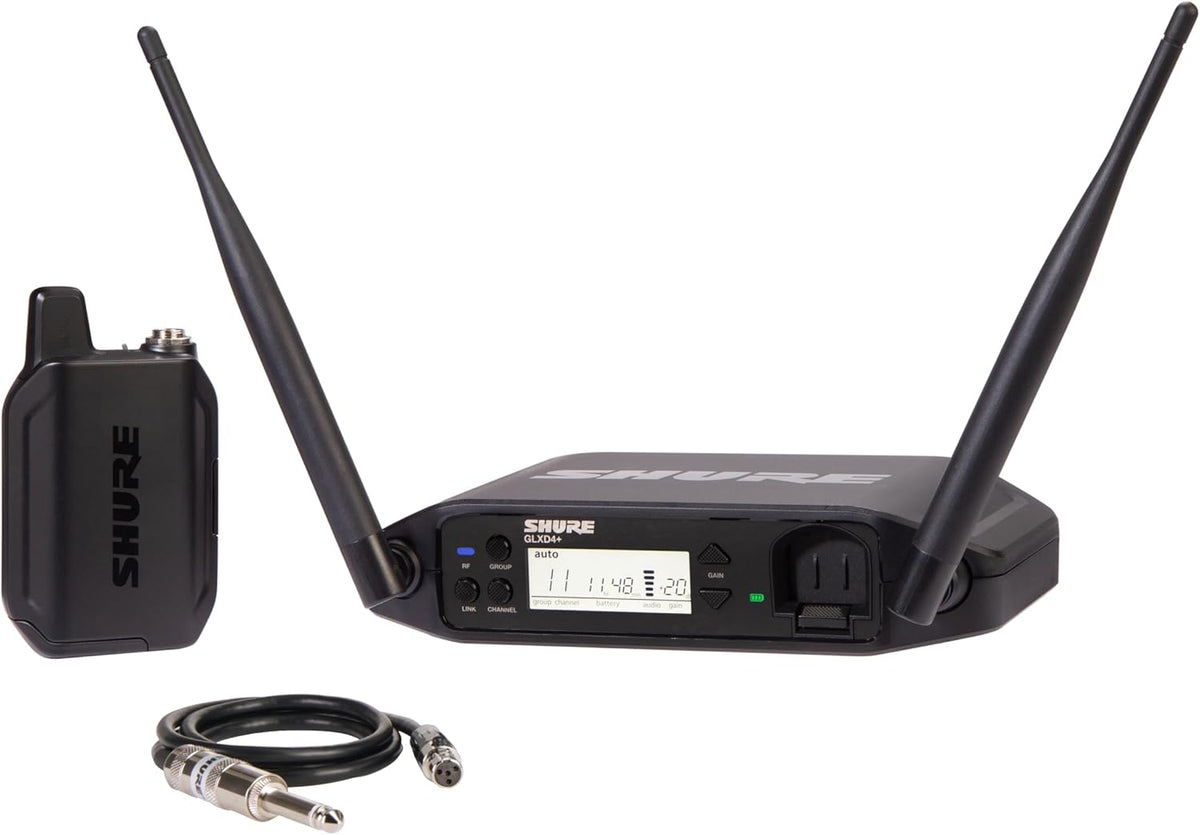 Shure GLXD14+ Dual Band Pro Digital Wireless System for Guitar and Bass - 12-Hour Battery Life, 100 ft Range | Includes 1/4" Jack Instrument Cable & Single Channel Receiver (GLXD14+-Z3)