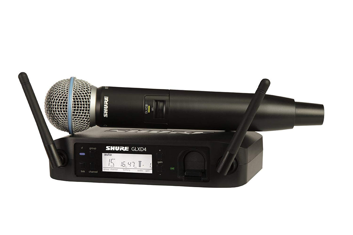 Shure GLXD24+/B87A Dual Band Pro Digital Wireless Microphone System – 12-Hour Battery, 100ft Range with BETA 87A Handheld Vocal Mic & Single Channel Receiver