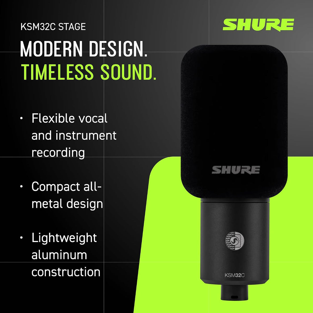 Shure KSM32C Stage Kit Cardioid Condenser Microphone - Precision ¾” Capsule, Low-Frequency Excellence, Ultra-Low Self-Noise, Off-Axis Rejection