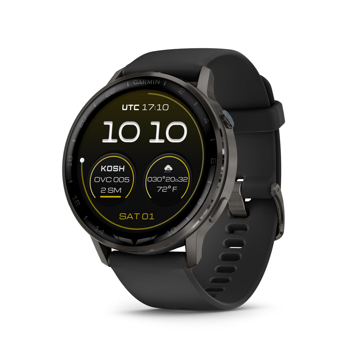 Garmin D2™ Air X15, Versatile Aviator Smartwatch with GPS, LED Flashlight, Health and Fitness Features, Aviation Weather, Built-in Microphone/Speaker, Silver with Black Silicone Band