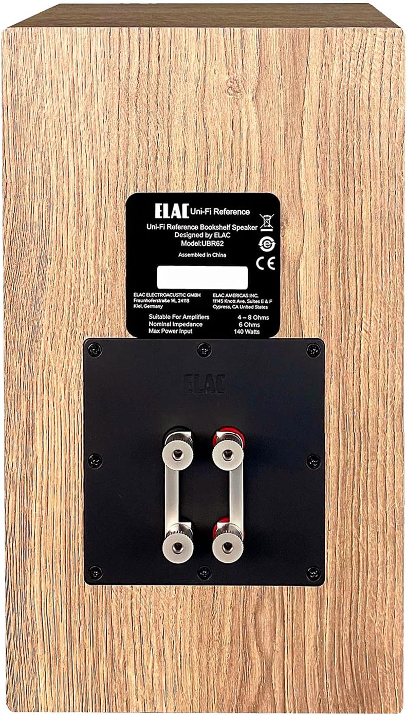 ELAC Uni-Fi Reference 3-Way 5-1/4" Bookshelf Speakers, Oak or Walnut Speakers for Home Theater and Stereo System, White Baffle with Oak Sides