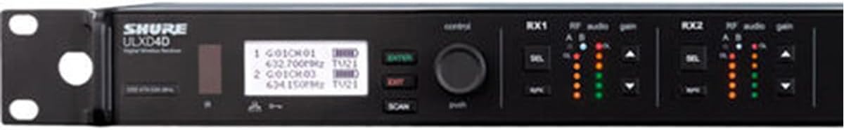 Shure ULXD4D Dual Channel Digital Wireless Receiver – for ULX-D Wireless Systems, Dante Enabled, Transmitters Sold Separately | G57 Band (ULXD4D=-G57)