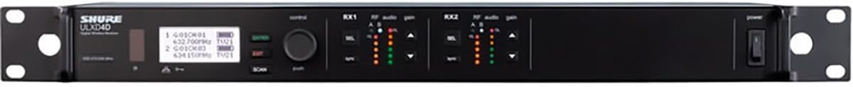 Shure ULXD4D Dual Channel Digital Wireless Receiver – for ULX-D Wireless Systems, Dante Enabled, Transmitters Sold Separately | G57 Band (ULXD4D=-G57)
