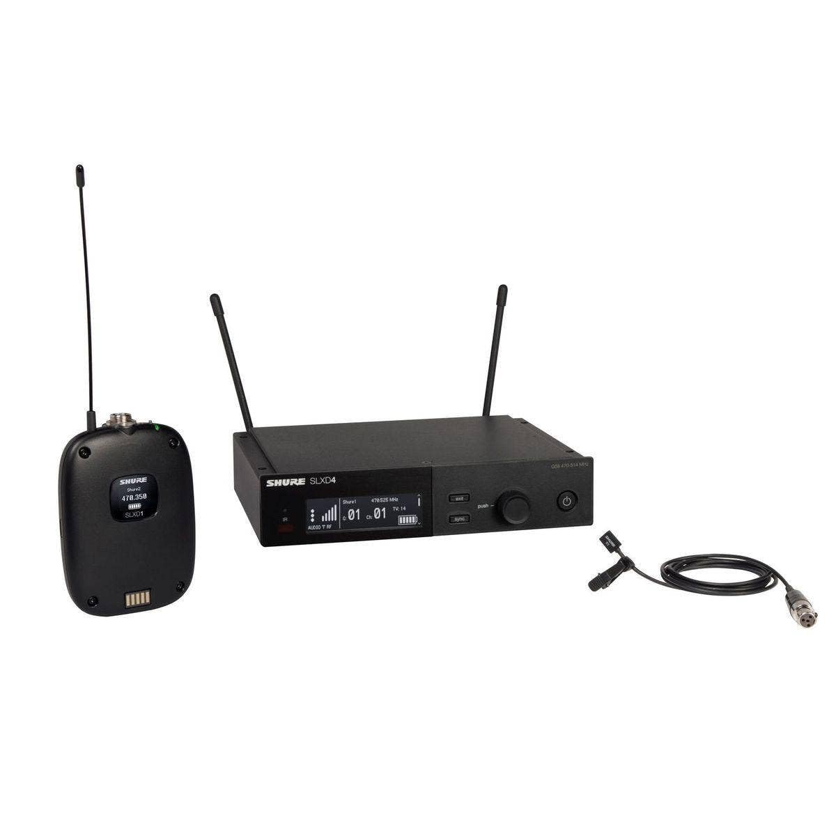 Shure SLXD14/93 Digital Wireless Microphone System - Includes SLXD1 Bodypack Transmitter with WL93 Miniature Lavalier Mic & SLXD4 Single Channel Rack Mount Receiver | J52 Band (SLXD14/93-J52)