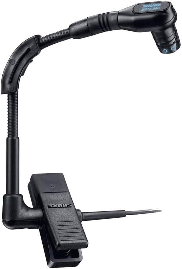 Shure Wired BETA 98H/C Microphone - Miniature Instrument Mic with Wired XLR Connector, Cardioid Condenser, Clip-on with Gooseneck for Sax/Brass or Rim of Percussion (BETA98H/C)