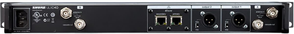 Shure ULXD4D Dual Channel Digital Wireless Receiver – for ULX-D Wireless Systems, Dante Enabled, Transmitters Sold Separately | G57 Band (ULXD4D=-G57)