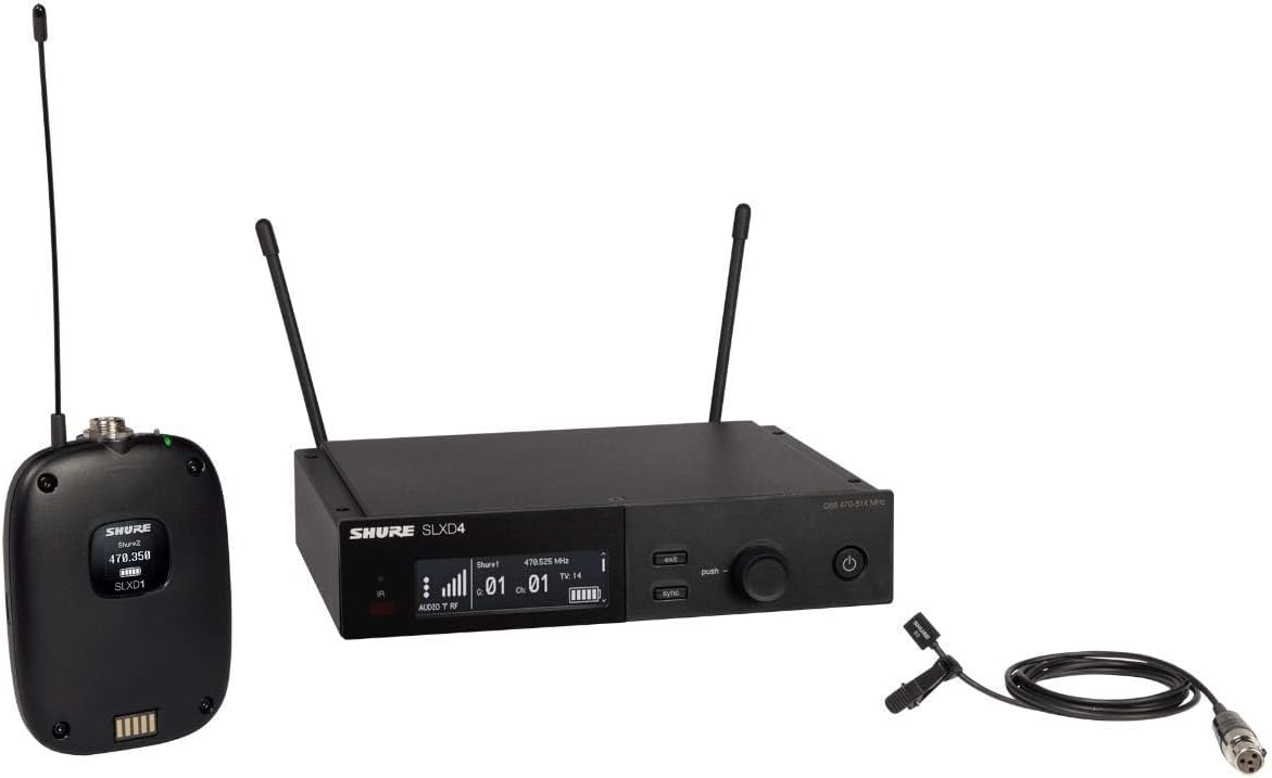 Shure SLXD14/93 Digital Wireless Microphone System - Includes SLXD1 Bodypack Transmitter with WL93 Miniature Lavalier Mic & SLXD4 Single Channel Rack Mount Receiver | J52 Band (SLXD14/93-J52)