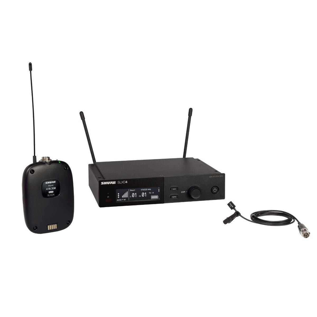 Shure SLXD14/93 Digital Wireless Microphone System - Includes SLXD1 Bodypack Transmitter with WL93 Miniature Lavalier Mic & SLXD4 Single Channel Rack Mount Receiver | J52 Band (SLXD14/93-J52)