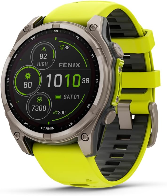Garmin fēnix® 8 Solar, Sapphire, 47mm, Titanium, Amp Yellow/Graphite | Larger-Sized Premium Multisport Smartwatch, Solar Charging, GPS, Built-In Flashlight, Dive-Rated, Built-In Speakers & Mic