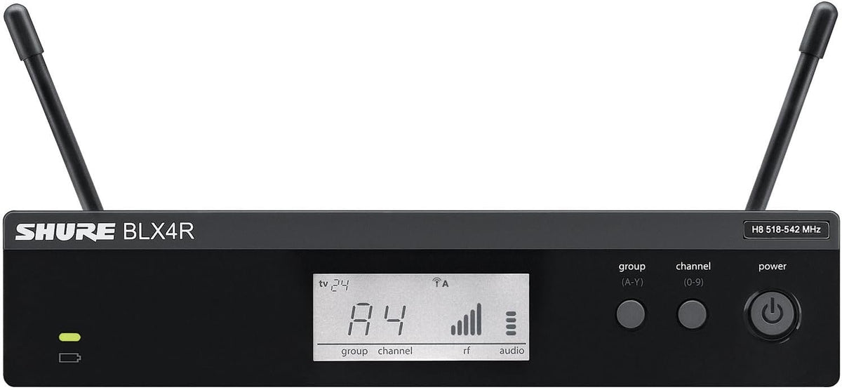 Shure BLX14R/B98 Rack-Mount Instrument Audio System H11 Band (572–596 MHz) – BLX4R Receiver, BLX1 Bodypack & BETA 98H/C Clip-On Mic for Brass, Woodwinds & Percussion, Up to 14 Hr Battery, 300 ft Range