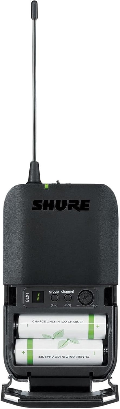 Shure BLX14/CVL Lavalier Audio System H11 Band (572–596 MHz) – BLX4 Receiver, BLX1 Bodypack & CVL Clip-On Lavalier Mic, Up to 14 Hr Battery, 300 ft Range