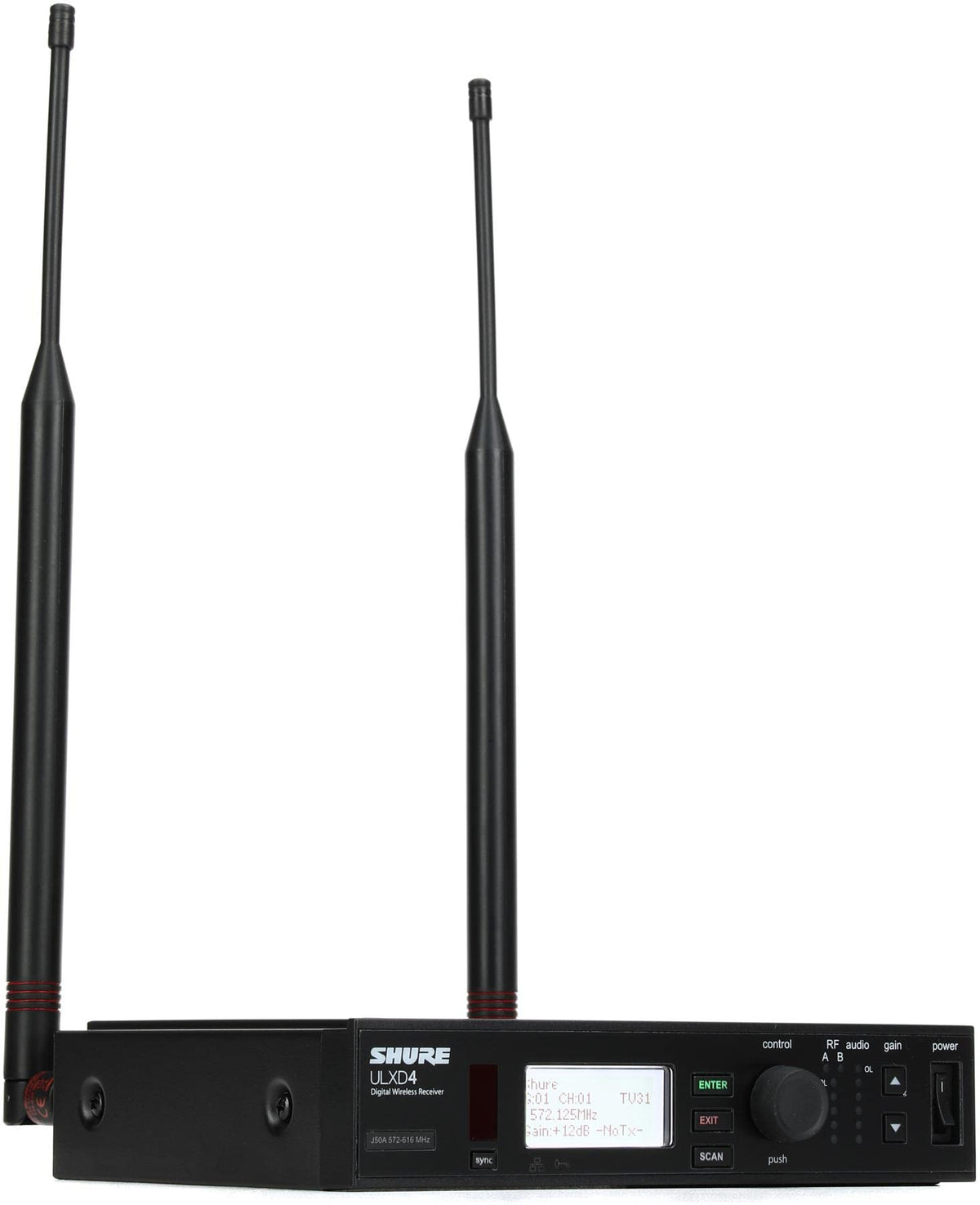 Shure ULXD4 Single Channel Receiver - for use with ULX-D Digital Wireless Microphone Systems, Transmitter Sold Separately | V50 Band (ULXD4=-V50)