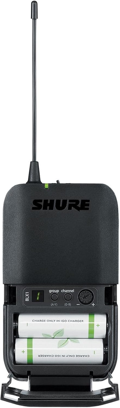 Shure BLX14/B98 Instrument Audio System H11 Band (572–596 MHz) – BLX4 Receiver, BLX1 Bodypack & BETA 98H/C Clip-On Mic for Brass, Woodwinds & Percussion, Up to 14 Hr Battery, 300 ft Range