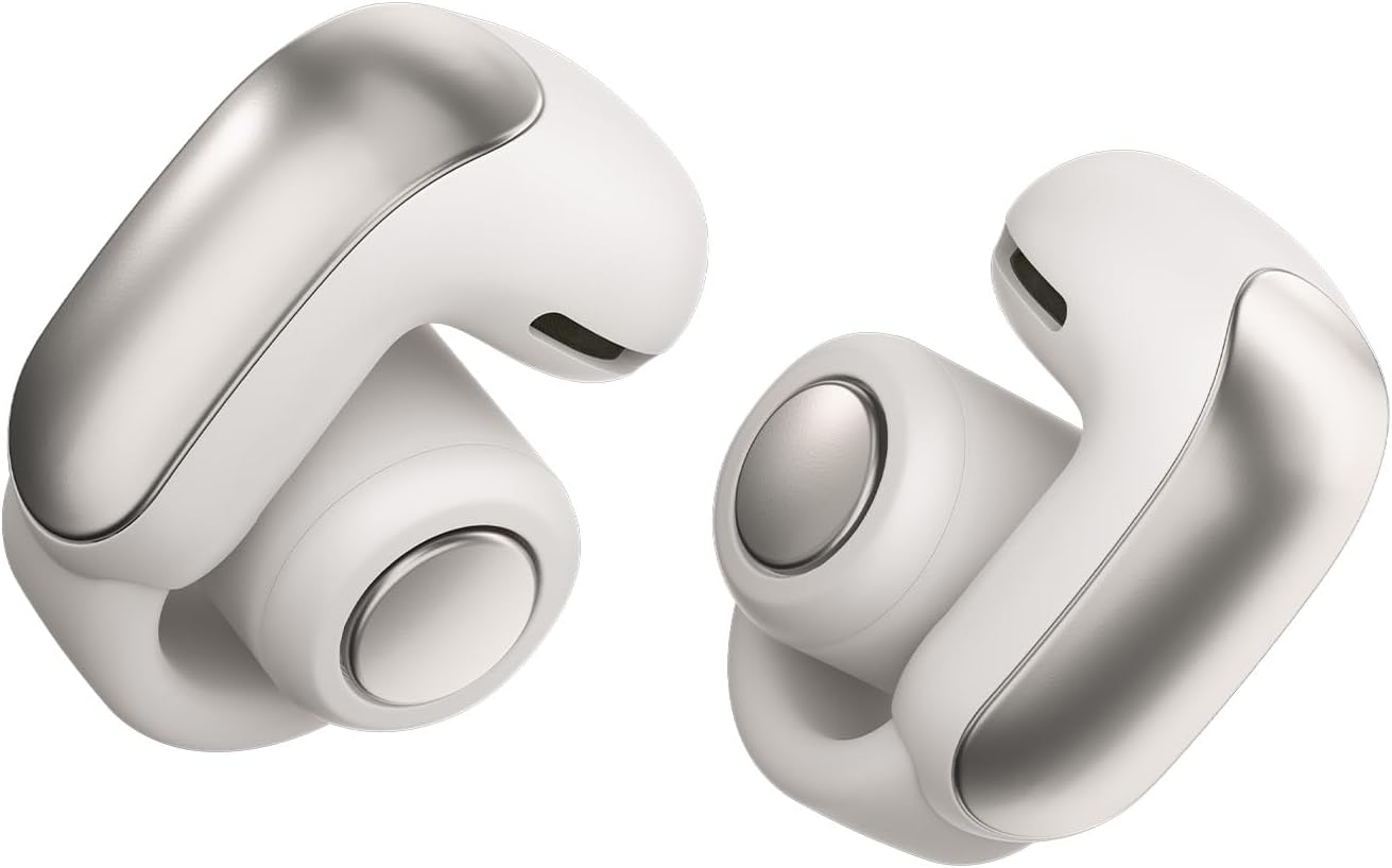 Bose Ultra Open Earbuds - Bluetooth Open Ear Earbuds with OpenAudio for Awareness, Clip-On Design for Comfort, Water Resistant, Up to 48 Hrs of Playtime, White Smoke