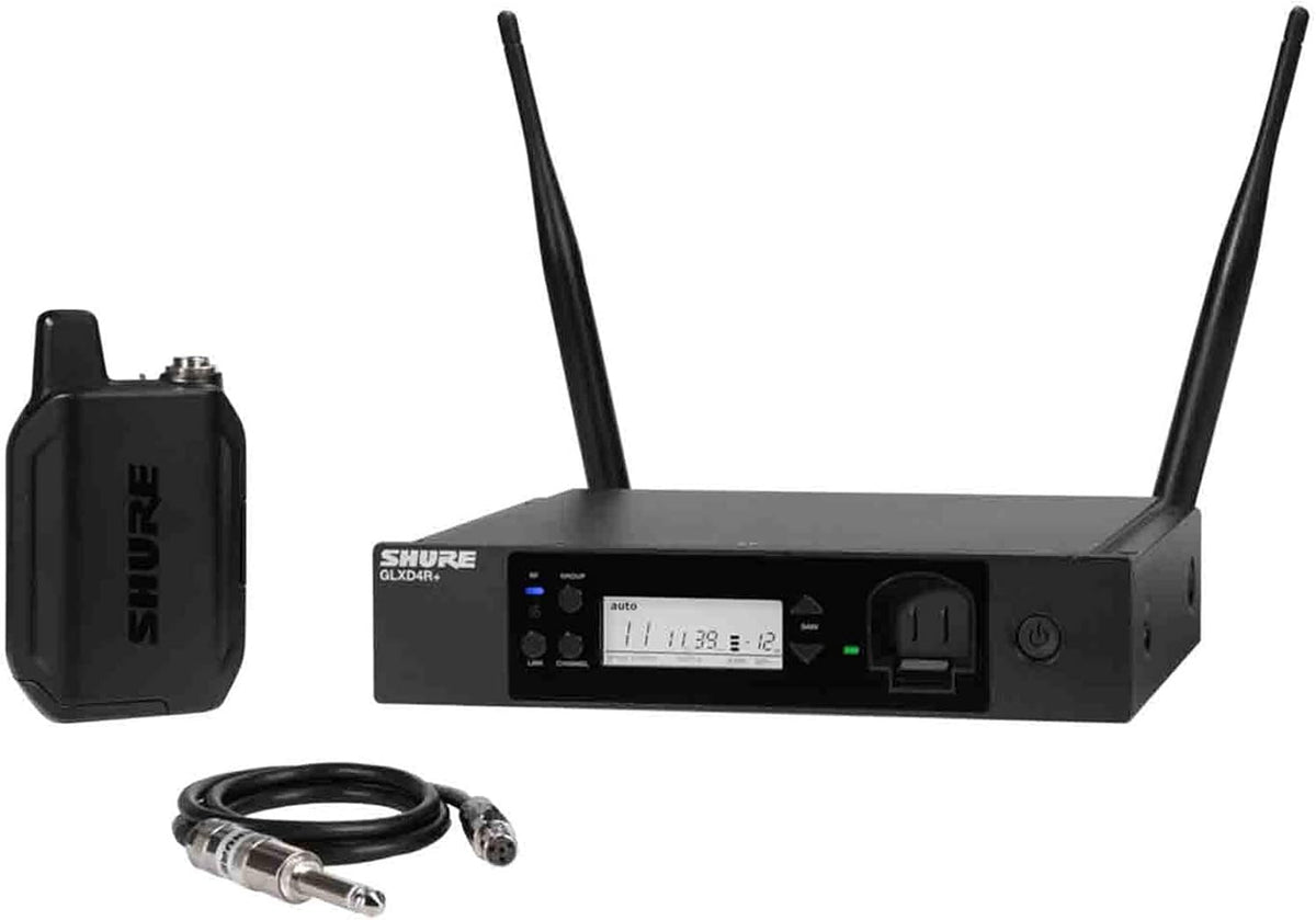 Shure GLXD14R+ Dual Band Pro Digital Wireless System for Guitar and Bass - 12-Hour Battery Life, 100 ft Range | Includes 1/4" Jack Instrument Cable & Single Channel Rack Mount Receiver (GLXD14R+-Z3)