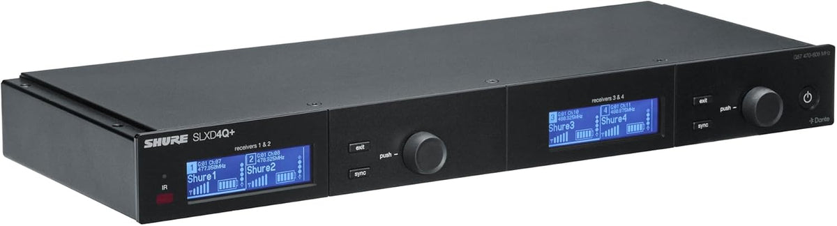 Shure SLX-D Digital Wireless Quad Receiver with Dante - 24-Bit Audio, 138MHz Wide Tuning Range, Space-Saving Design for 4 Channels (SLXD4QDAN+=-G57)