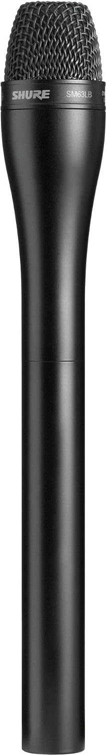 Shure SM63LB Omnidirectional Dynamic Vocal Microphone with 23cm Handle for Handheld Applications On-Stage and in Broadcast, Recording, and TV Studios, 3-pin XLR Connector - Black (SM63LB)