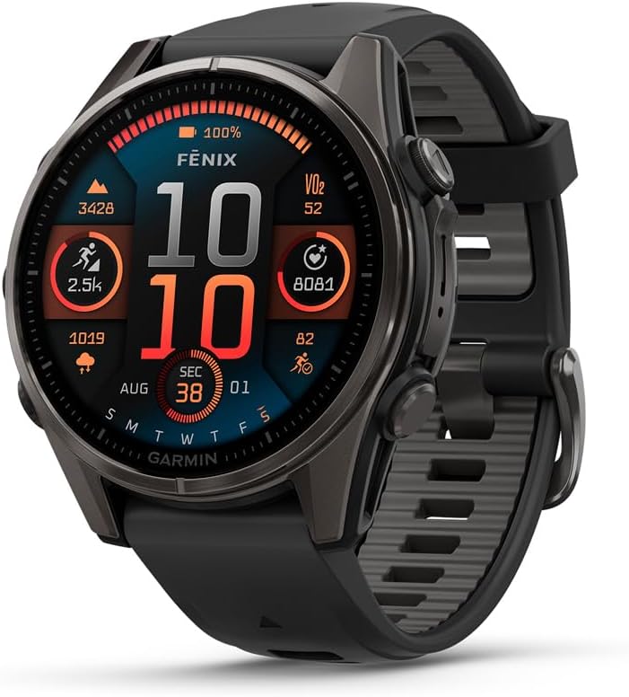 Garmin fēnix® 8, Sapphire, 43mm, DLC Titanium, Black/Pebble Gray | Premium Multisport Smartwatch, AMOLED Display, GPS, Built-In Flashlight, Dive-Rated, Built-In Speakers & Mic