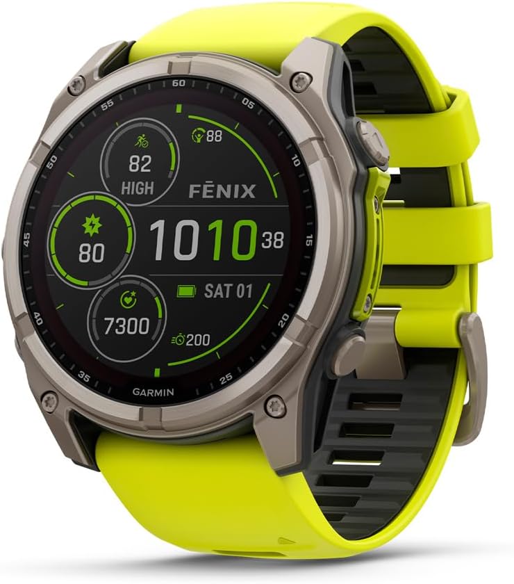 Garmin fēnix® 8 Solar, Sapphire, 51mm, Titanium, Amp Yellow/Graphite | Larger-Sized Premium Multisport Smartwatch, Solar Charging, GPS, Built-In Flashlight, Dive-Rated, Built-In Speakers & Mic