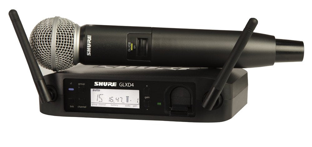 Shure GLXD24R+/B87A Dual Band Pro Digital Wireless Microphone System - 12-Hour Battery Life, 100 ft Range | BETA 587 Handheld Vocal Mic, Single Channel Rack Mount Receiver (GLXD24R+/B87A-Z3)