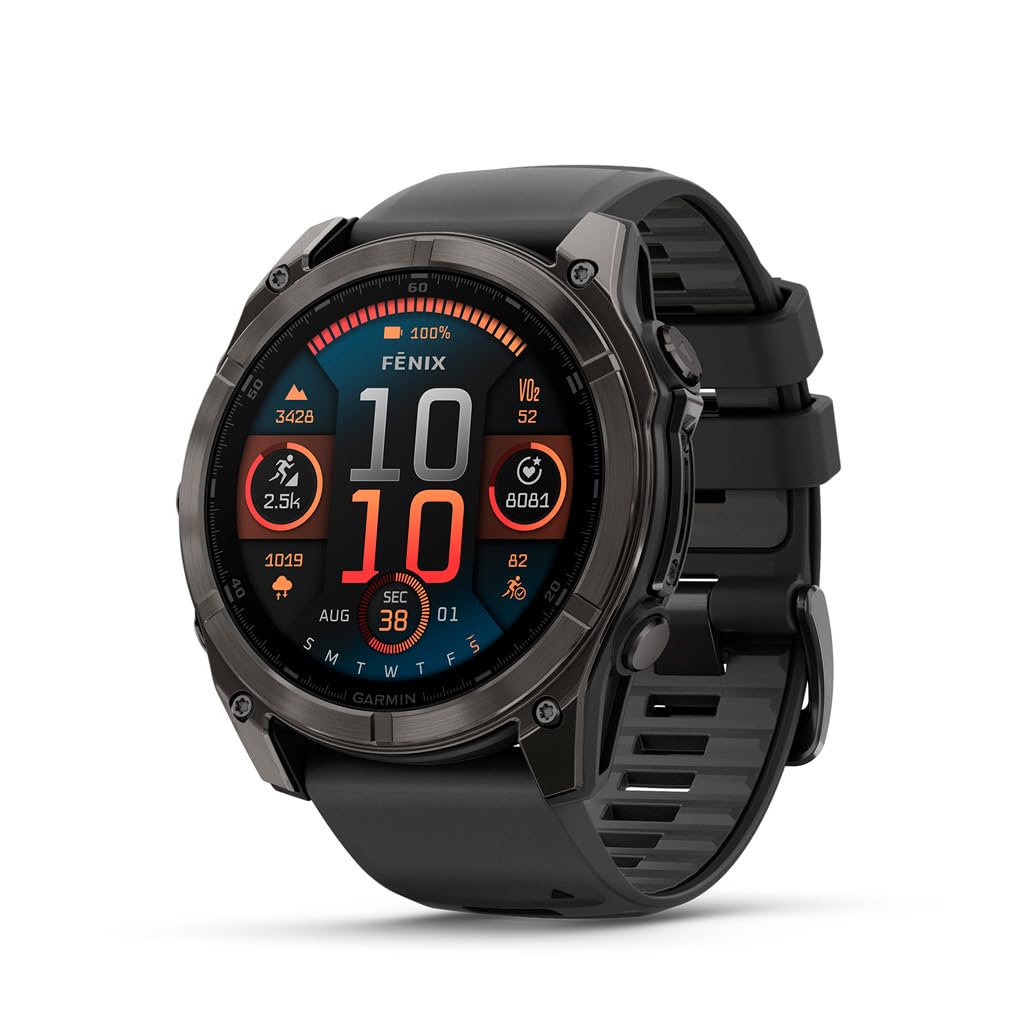 Garmin fēnix® 8, Sapphire, 47mm, DLC Titanium, Black/Pebble Gray | Premium Multisport Smartwatch, AMOLED Display, GPS, Built-In Flashlight, Dive-Rated, Built-In Speakers & Mic