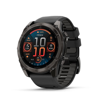 Garmin fēnix® 8, Sapphire, 43mm, DLC Titanium, Black/Pebble Gray | Premium Multisport Smartwatch, AMOLED Display, GPS, Built-In Flashlight, Dive-Rated, Built-In Speakers & Mic