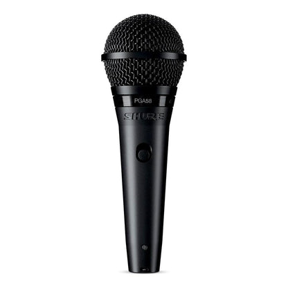 Shure PGA58 Dynamic Microphone - Handheld Mic for Vocals with Cardioid Pick-up Pattern, Discrete On/Off Switch, 3-pin XLR Connector, 15' XLR-to-QTR Cable, Stand Adapter and Zipper Pouch (PGA58-QTR)