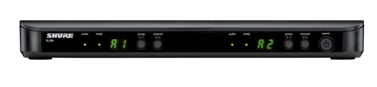 Shure BLX88 Dual-Channel Wireless Receiver H11 Band (572–596 MHz) – BLX Series Receiver for Two Transmitters, QuickScan Frequency Selection, XLR & 1/4" Outputs, Up to 300 ft Range