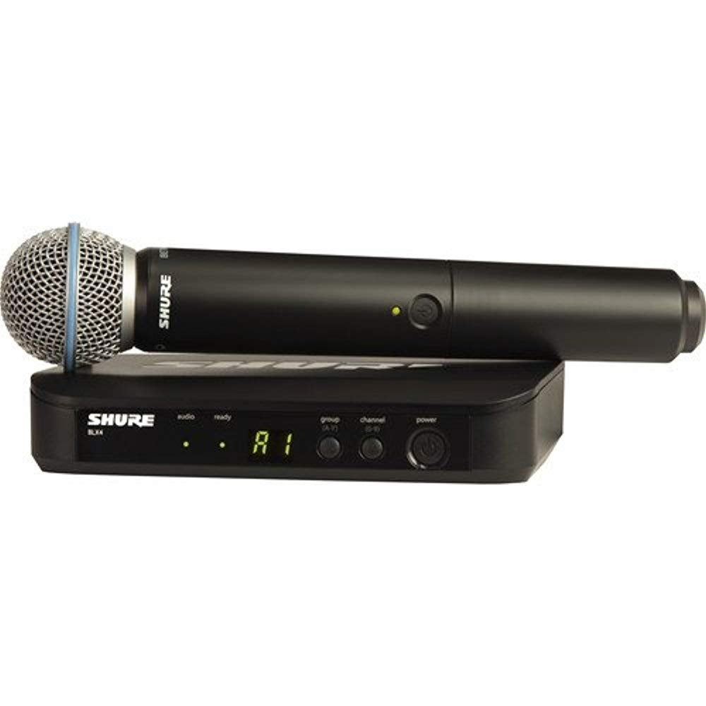 Shure BLX24/B58 Handheld Audio System J11 Band (596–620 MHz) – BLX4 Receiver, BLX2/B58 Handheld Transmitter with Beta 58A Supercardioid Capsule, Up to 14 Hr Battery, 300 ft Range