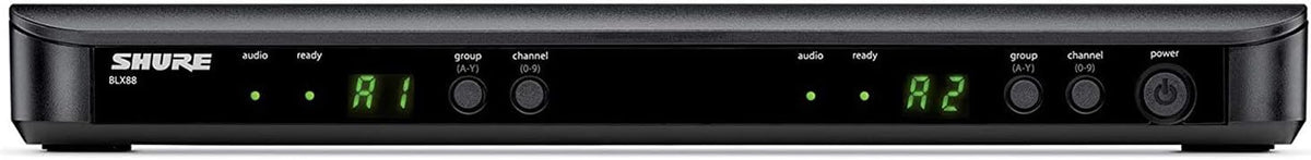 Shure BLX288/SM58 Dual-Channel Wireless Audio System J11 Band (596–620 MHz) – BLX88 Receiver, (2) BLX2 Transmitters with SM58 Dynamic Mic, Up to 14 Hr Battery, 300 ft Range