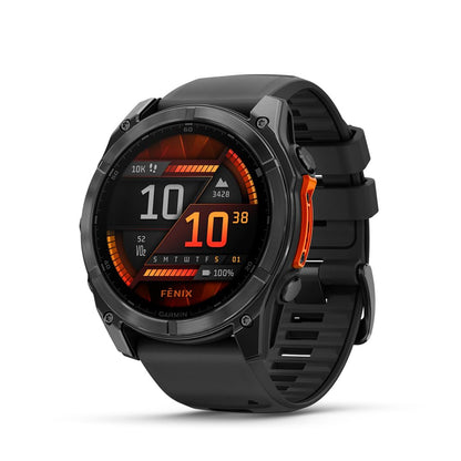 Garmin fēnix® 8, Sapphire, 51mm, DLC Titanium, Black/Pebble Gray | Larger-Sized Premium Multisport Smartwatch, AMOLED Display, GPS, Built-In Flashlight, Dive-Rated, Built-In Speakers & Mic