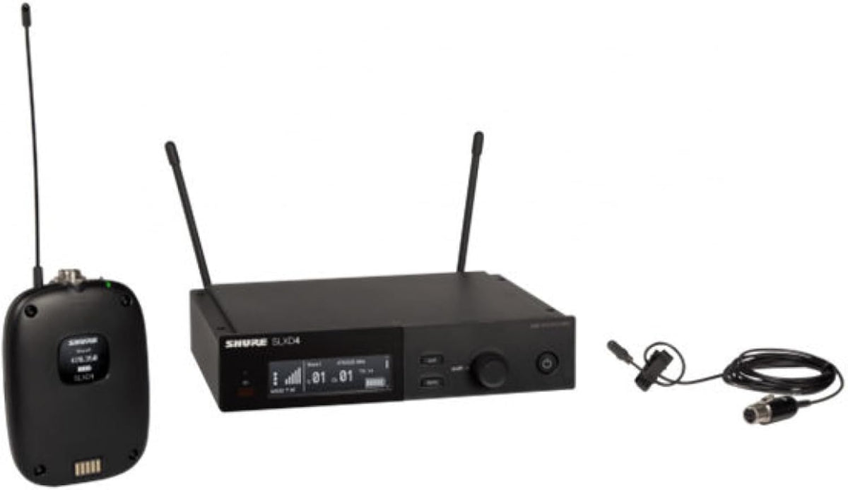 Shure SLXD14/DL4B Digital Wireless Microphone System - Includes SLXD1 Bodypack Transmitter with DuraPlex DL4 Lavalier Mic & SLXD4 Single Channel Rack Mount Receiver | H55 Band (SLXD14/DL4B-G58)
