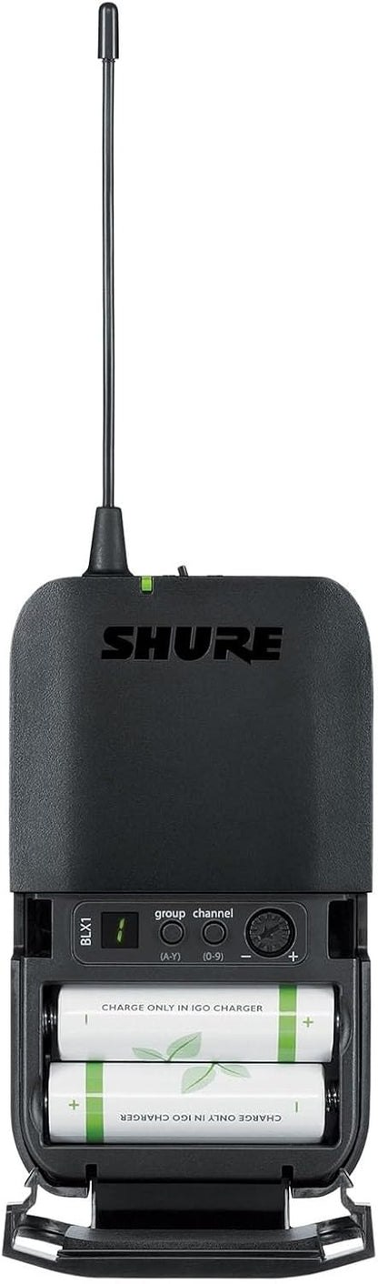 Shure BLX14R/B98 Rack-Mount Instrument Audio System H11 Band (572–596 MHz) – BLX4R Receiver, BLX1 Bodypack & BETA 98H/C Clip-On Mic for Brass, Woodwinds & Percussion, Up to 14 Hr Battery, 300 ft Range