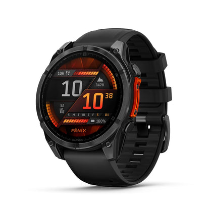 Garmin fēnix® 8, Sapphire, Titanium, 51mm, Spark Orange/Graphite | Larger-Sized Premium Multisport Smartwatch, AMOLED Display, GPS, Built-In Flashlight, Dive-Rated, Built-In Speakers & Mic