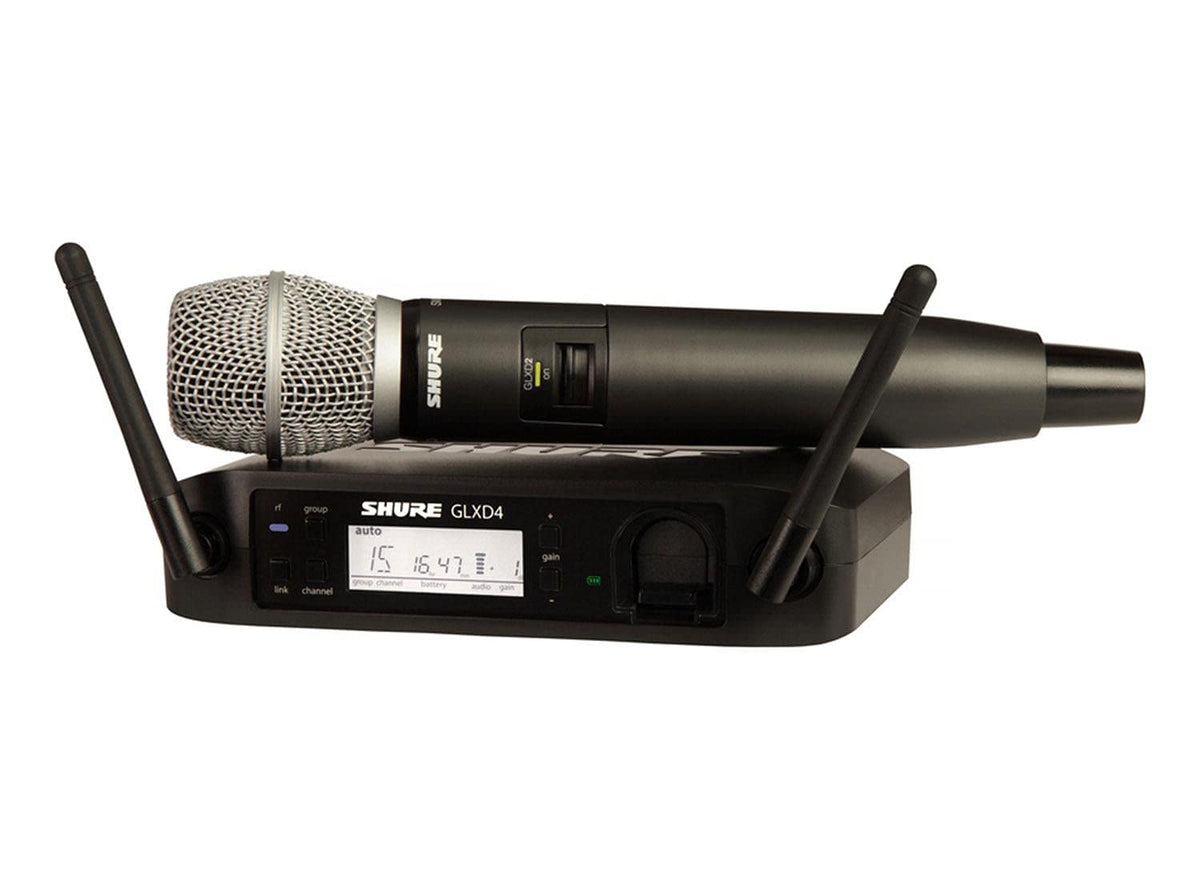 Shure GLXD24+/B87A Dual Band Pro Digital Wireless Microphone System – 12-Hour Battery, 100ft Range with BETA 87A Handheld Vocal Mic & Single Channel Receiver