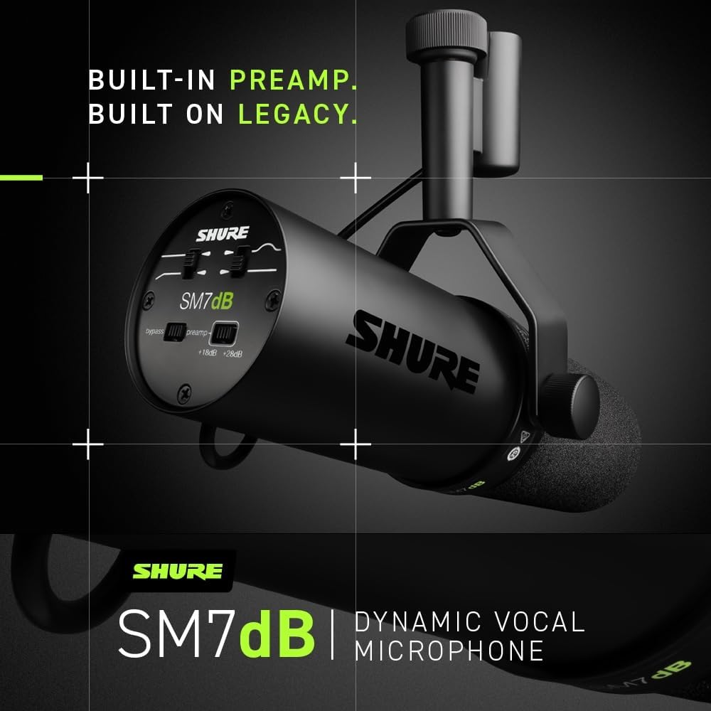 Shure SM7dB Dynamic Vocal Mic with Preamp for Streaming - Black