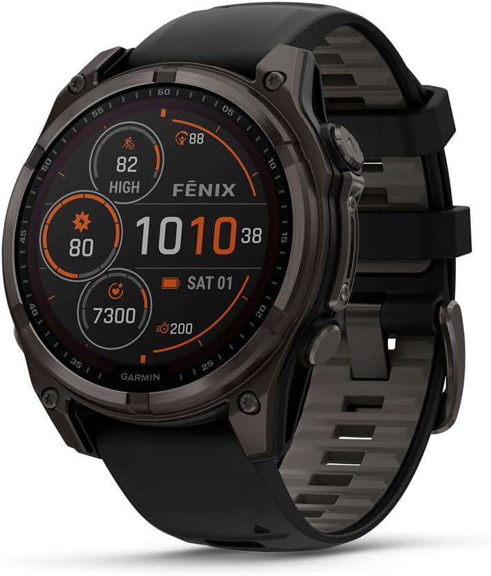 Garmin fēnix® 8 Solar Sapphire, 47mm DLC Titanium Black/Pebble Gray | Premium Multisport Smartwatch, AMOLED Display, GPS, Built-In Flashlight, Dive-Rated, Built-In Speakers & Mic