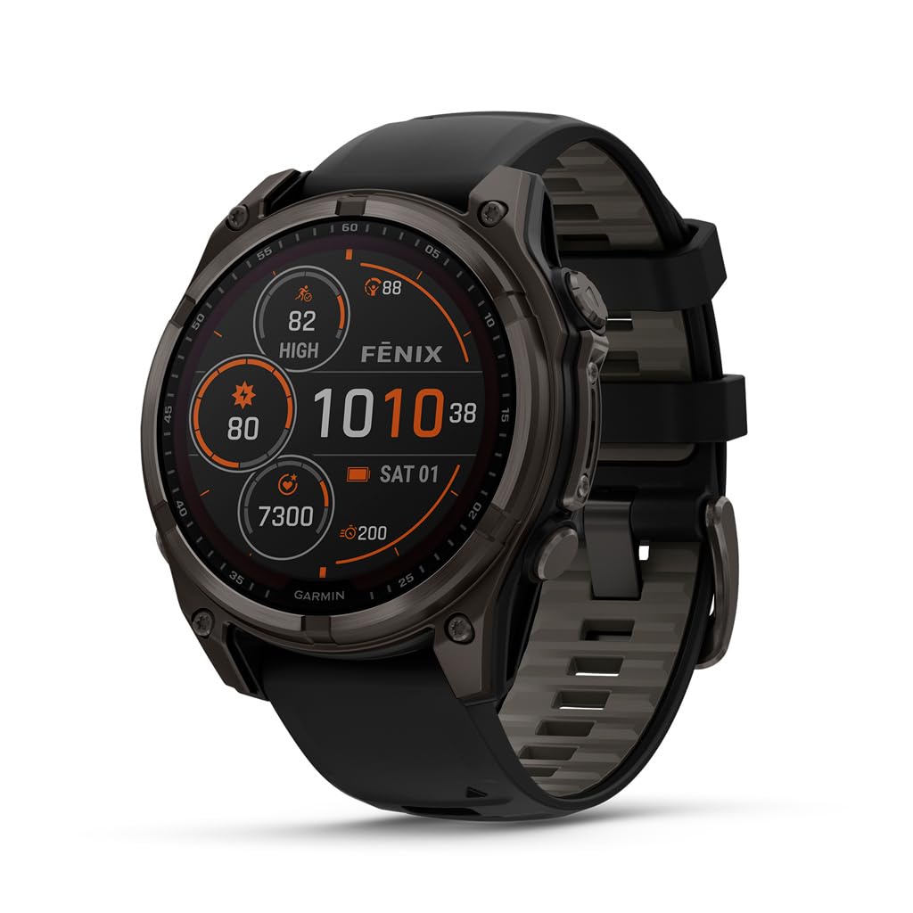 Garmin fēnix® 8, Sapphire, Titanium, 51mm, Spark Orange/Graphite | Larger-Sized Premium Multisport Smartwatch, AMOLED Display, GPS, Built-In Flashlight, Dive-Rated, Built-In Speakers & Mic