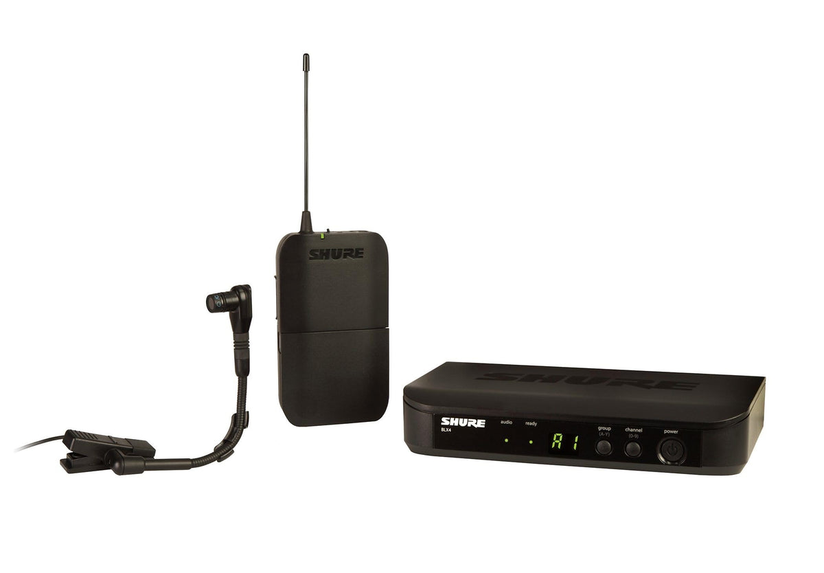 Shure BLX14/B98 Instrument Audio System H11 Band (572–596 MHz) – BLX4 Receiver, BLX1 Bodypack & BETA 98H/C Clip-On Mic for Brass, Woodwinds & Percussion, Up to 14 Hr Battery, 300 ft Range