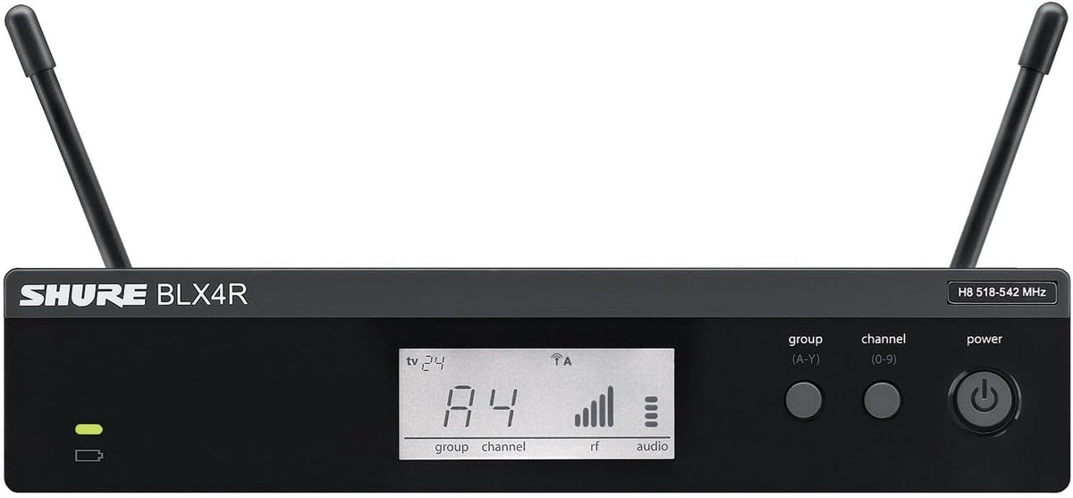 Shure BLX14R/W85M Rack-Mount Lavalier Audio System H11 Band (572–596 MHz) – BLX4R Receiver, BLX1 Bodypack & WL185m Cardioid Lavalier Mic, Up to 14 Hr Battery, 300 ft Range