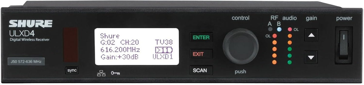 Shure ULXD4 Single Channel Receiver - for use with ULX-D Digital Wireless Microphone Systems, Transmitter Sold Separately | G50 Band (ULXD4=-G50)