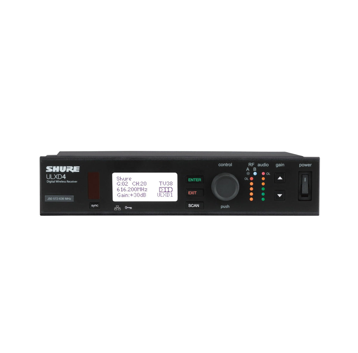 Shure ULXD4 Single Channel Receiver - for use with ULX-D Digital Wireless Microphone Systems, Transmitter Sold Separately | V50 Band (ULXD4=-V50)