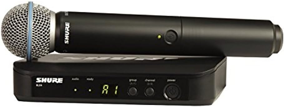 Shure BLX24/B58 Handheld Audio System H10 Band (542–572 MHz) – BLX4 Receiver, BLX2/B58 Handheld Transmitter with Beta 58A Supercardioid Capsule, Up to 14 Hr Battery, 300 ft Range
