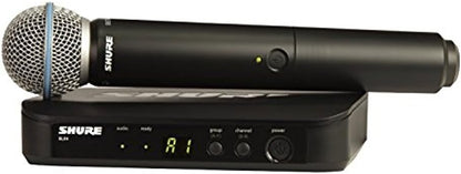 Shure BLX24/B58 Handheld Audio System H10 Band (542–572 MHz) – BLX4 Receiver, BLX2/B58 Handheld Transmitter with Beta 58A Supercardioid Capsule, Up to 14 Hr Battery, 300 ft Range