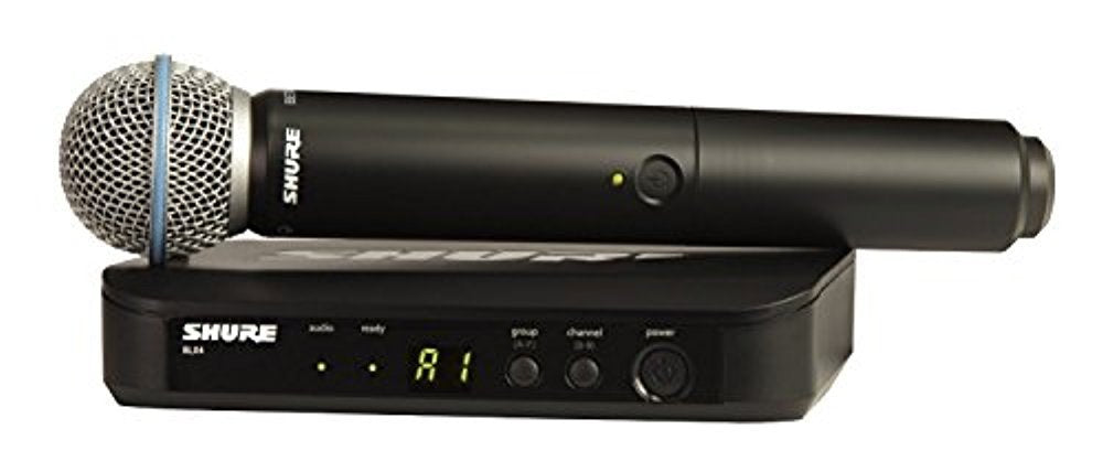 Shure BLX24/B58 Handheld Audio System J11 Band (596–620 MHz) – BLX4 Receiver, BLX2/B58 Handheld Transmitter with Beta 58A Supercardioid Capsule, Up to 14 Hr Battery, 300 ft Range