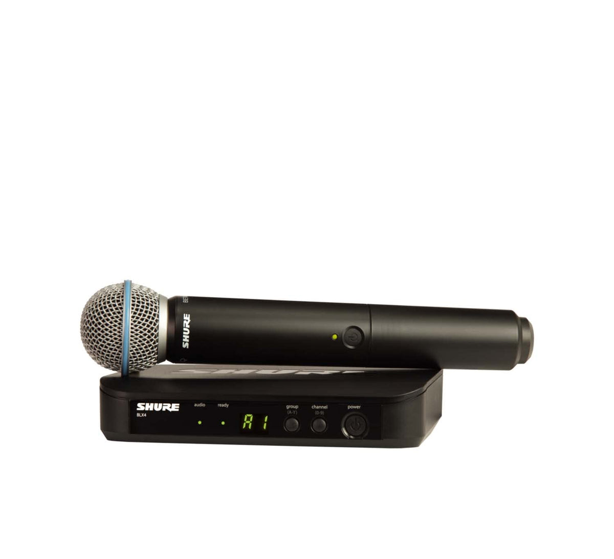 Shure BLX24/B58 Handheld Audio System J11 Band (596–620 MHz) – BLX4 Receiver, BLX2/B58 Handheld Transmitter with Beta 58A Supercardioid Capsule, Up to 14 Hr Battery, 300 ft Range
