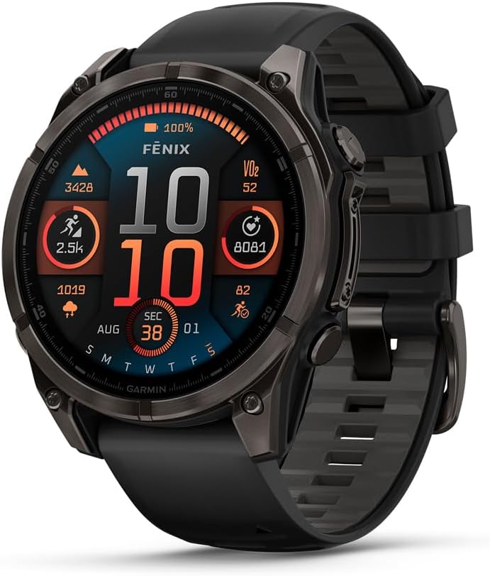 Garmin fēnix® 8, Sapphire, 47mm, DLC Titanium, Black/Pebble Gray | Premium Multisport Smartwatch, AMOLED Display, GPS, Built-In Flashlight, Dive-Rated, Built-In Speakers & Mic