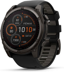 Garmin fēnix® 8 Solar, Sapphire, 51mm, DLC Titanium, Black/Pebble Gray | Larger-Sized Premium Multisport Smartwatch, Solar Charging, GPS, Built-In Flashlight, Dive-Rated, Built-In Speakers & Mic
