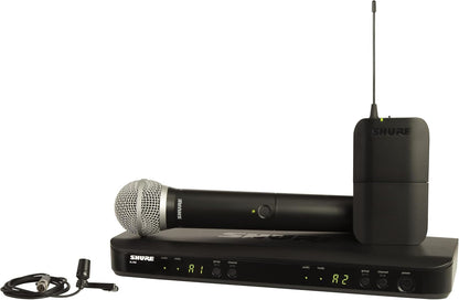 Shure BLX1288/CVL Dual-Channel Wireless Audio System, H10 Band (542–572 MHz) – BLX88 Receiver, PG58 Handheld Mic & CVL Lavalier Bodypack – Up to 14 Hr Battery, 300 ft Range